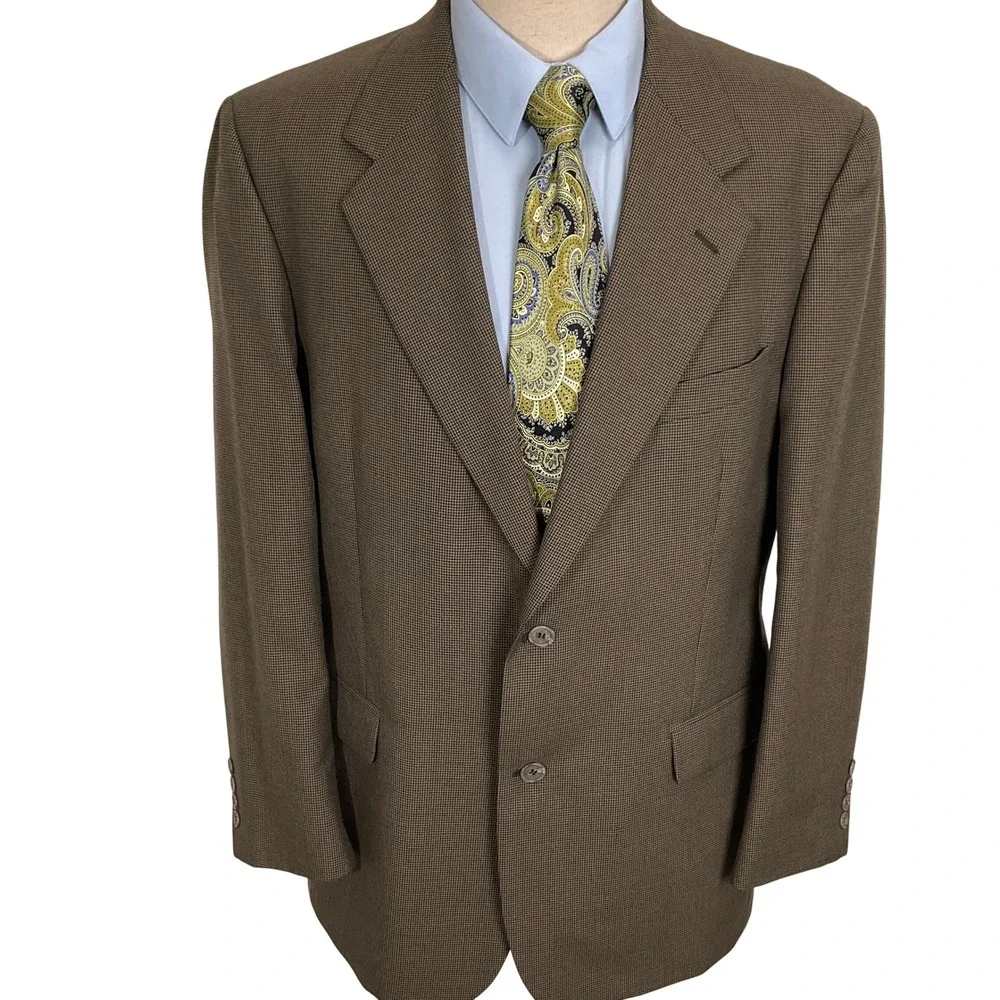 Kilburne Finch Mens 42L Olive Green Mini Houndstooth Classic Wool‎ Sport Jacket